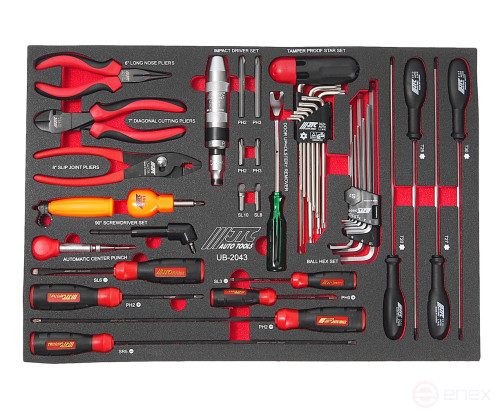 A set of 43 pieces of locksmith and assembly tools in the JTC base