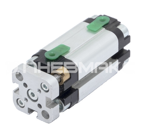 Compact pneumatic cylinder according to ISO 21287, double-acting, piston diameter 80mm, stroke 10mm, anti-rotating platform, magnet