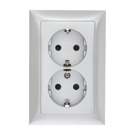 Double straight socket with S/c, with blinds (silver metallic) LK60