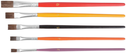 Artistic brushes, natural bristles, wooden handle, flat, set of 5 pcs.