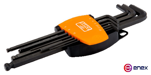 Набор удлиненных шестигранных Г-образных ключей с шаровым наконечником 1,5 - 10 мм, 9 шт, двухкомпонентный держатель