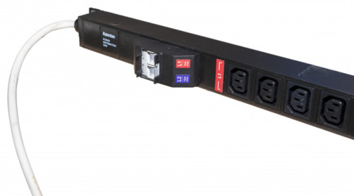 SHE-20IEC-4BIEC-B-3IEC Socket block, vertical, 20 sockets IEC320 C13, 4 sockets IEC320 C19, circuit breaker, power cable 3m (3x1mm2) with plug IEC320 C14 32A (2x16A), 250V, housing steel, black