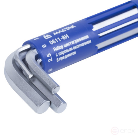 Набор Г-образных шестигранников, 2-10 мм, длинные, 8 предметов МАСТАК 0611-8HB