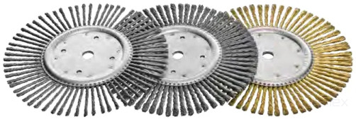 Щетка дисковая жгутовая, Д300 мм, ширина 8 мм, 64 жгута, латунированная прямая проволока STM 0,50 мм, посадочное отверстие 20 мм, высота ворса 67 мм