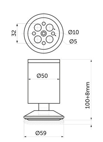 Опора меб. мет. D-762 h100 с регул. хром AKS