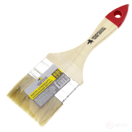 Кисть плоская "Стандарт", 63 х 12мм, в/в 39мм, натур.щетина, Чеглок (12/480)