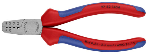 Press pliers for crimping contact sleeves, number of sockets: 4, 0.25 - 2.5 mm2 (AWG 23 - 13), L-145 mm, 2-k handles