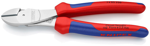 The side cutters are special. powerful, cut: provol. cf. Ø 4.2 mm, solid. Ø 3 mm, royal. string Ø 2.5 mm, L-200 mm, chrome, 2-K handles