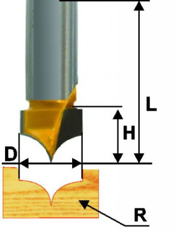 Фреза пазовая фасонная Ф10Х8 мм R4,8 мм, хвостовик 8 мм
