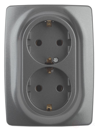 Розетка ЭРА Серия 12 12-2108-12 2X2P+E Schuko со шторками 16A-250В IP20 графит