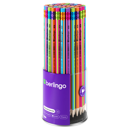 Pencil b/g Berlingo "Fuze" HB, triangular, sharpened., with eraser, assorted