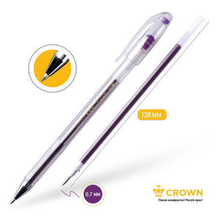 Set of gel pens Crown "Hi-Jell Color" purple, 0.7mm, 12 pcs