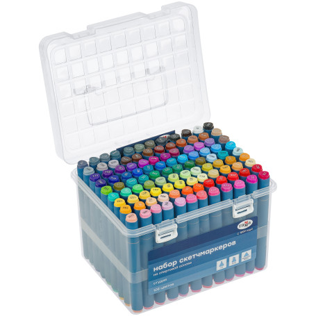 A set of double-sided markers for sketching Gamma "Studio" 108tsv., basic colors, triangular body, bullet-shaped /wedge-shaped. tips, plastic case
