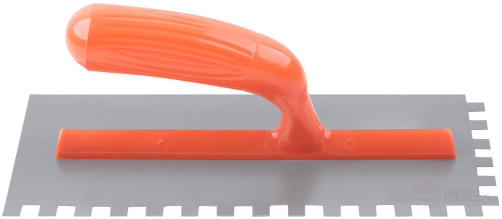 Гладилка стальная с пластиковой ручкой, 280х130 мм зубчатая, зуб 10х10 мм