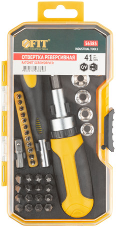 Отвертки реверсивная и для точных работ, набор 41 шт., пластиковый прорезиненный кейс