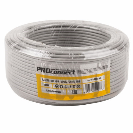 Twisted pair cable U/UTP, category 5e, PVC, 4PR, 24AWG, internal, grey, 50 m ProConnect