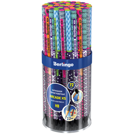Карандаш ч/г Berlingo "Arcade XS" HB, круглый, черное дерево, заточен