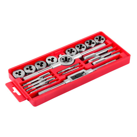 A set of taps and dies of 20 items in a plastic case
