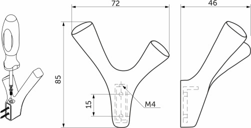 Hook metal two-horn metal OMEGA black matte AKS