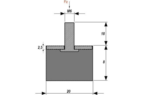 Vibration isolator (rubber-metal buffer) M6x18 up to 25 kg A00008.16002000806