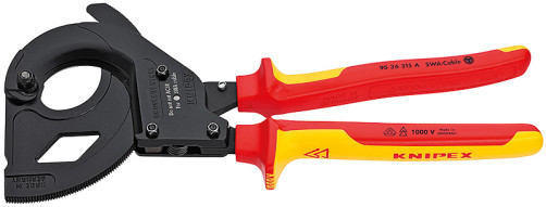 Cable cutter for steel-reinforced SWA cable with VDE ratchet, cut: SWA cable Ø 45 mm (380 mm2, MCM 750), L-315 mm, dielectric, black, 2-k handles