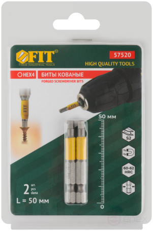 Биты кованые, сталь S2, односторонние 50 мм Н4, Профи 2 шт., блистер