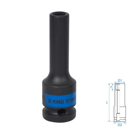 Головка торцевая ударная глубокая шестигранная 1/2", 8 мм KING TONY 443508M