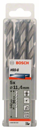 Metal drills HSS-G, DIN 338 11.4 x 94 x 142 mm