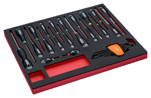 Fit&Go Set of screwdrivers and L-shaped hexagons in a bed, 29 pcs