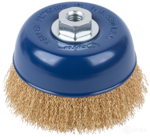 Щетка для УШМ, М14, тип "Чашка", латунированная витая проволока 0,3 мм, 125 мм, CUTOP Profi