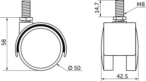 Meb. plast. d50 wheel with M8 screw, black AKS