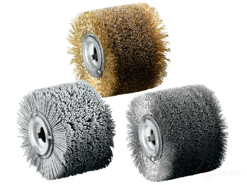 Щетка цилиндрическая гофрированная, Д100 мм, ширина 100 мм, нержавеющая гофрированная проволока ROF 0,20 мм, посадочное отверстие 19,2 мм с двойным шпоночным пазом 6,2*27 мм