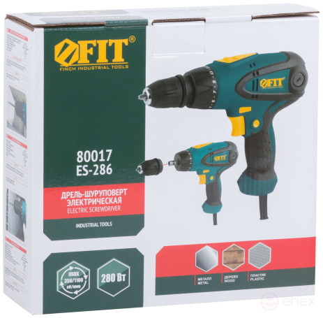 Electric drill-Screwdriver 280 W; 0-350/1100 rpm; BzP 10 mm; cut. incl.; 25 Nm; BS brushes; 1,4 kg; box
