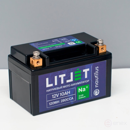Starter Motorcycle Battery LITJET Na+ 12V 10Ah 120Wh 280CCA YTX7A IP67 L+