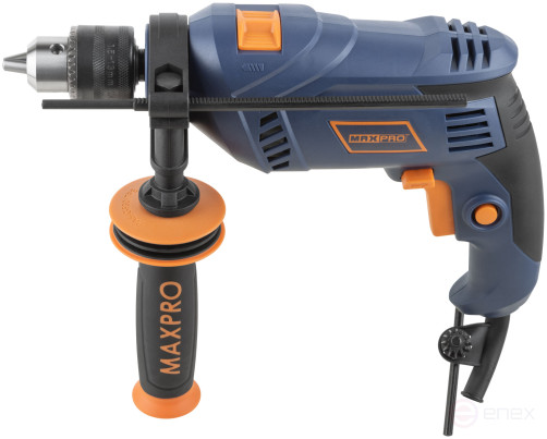 MAX-PRO Дрель ударная 710 Вт; 0-3000 об/мин; ключевой патрон 1,5-13 мм; 2 кг; антивибрационная ручка; резиновые вставки; кор.