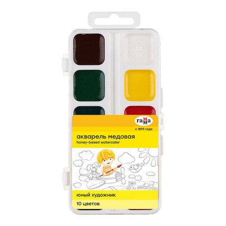 Watercolor Gamma "Young artist", honey, 10 colors, without brush, plastic. package, European weight