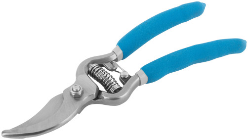 Pruner, overlapping cutting edges, reinforced spring, solid-forged, PVC curved handles 215 mm