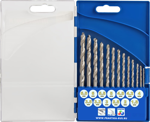 A set of drills for metal PRACTICE "Profi" 13 pcs. 1,5-6,5 + 3,2 , 4.2mm PRO cassette (640-278)