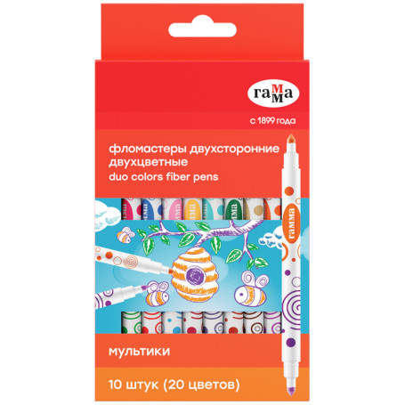 Double-sided markers Gamma "Cartoons", 20 colors, 10 pcs., two colors, washable, cardboard. packaging, European weight