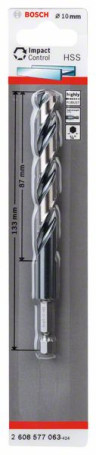 High-speed steel spiral drill bit with hex shank 10.0 mm 10 x 87 x 133