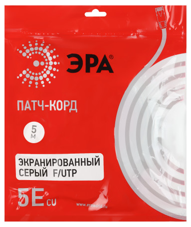 PC-5F Патч корд ЭРА F/UTP экранированный 5 м, категория 5e, серый Cu