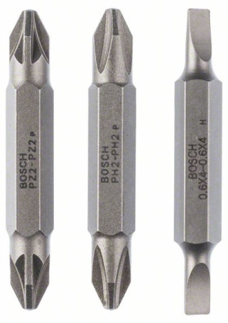 Set of 3 double-sided nozzles-bits S 0,6x4,0, PH2, PZ2; S 0,6x4,0, PH2, PZ2; 45 mm