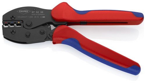 KNIPEX PreciForce® Press pliers, isol. cable lugs., plug and joint. connectors, number of sockets: 3, 0.5 - 6.0 mm2 (20 -10 AWG),L-220 mm