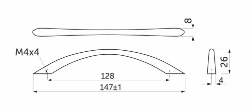 Ручка меб. скоба мет. UP81 128 черный матовый, АKS