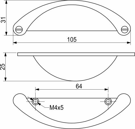 Handle meb. bracket met. PATIO 64 black matte, AKS