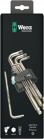 3950/9 Hex-Plus Stainless 1 SB Набор Г-образных ключей, нержавеющая сталь, с шаром, 1.5 - 10 мм, 9 предметов, с держателем-еврослот
