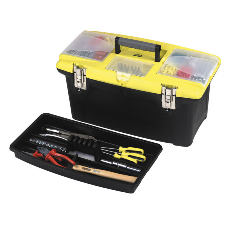 Jumbo tool box with 2 removable organizers in the lid, a compartment for screwdriver bits and metal locks plastic (16028) STANLEY 1-92-905. 16"/39.4x25.4x17.8 cm