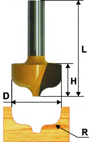 Grooved shaped milling cutter F31.3X16 mm R6.4 mm, shank 8 mm