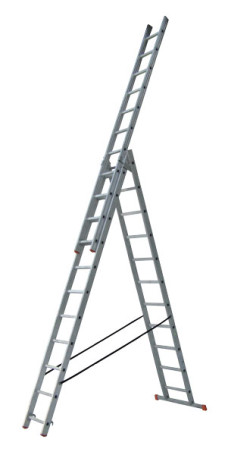 Aluminum 3-section universal ladder with 14 steps. (3x14) Standard