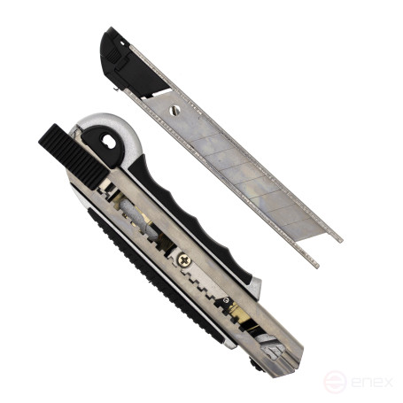 Нож канцелярский 18мм, металл корпус, ПРОФИ, обойма, фиксатор на корпусе, 5 лезвий, Чеглок (12/96)